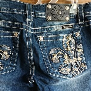 Miss Me Blue Boot Cut Jeans with Ornate Embroidery